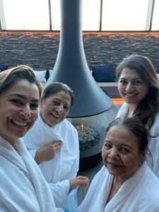 At the Miraval Spa celebrating my aunt’s (who raised my mom) 80th birthday. My mom, my sister/wise counsel, and my absolutely courageous Aunt (the smallest one)